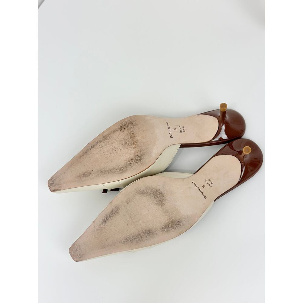 Reformation Nelson Heeled Mule Cream Leather Pointed Toe Kitten Heel US 8 - Picture 14 of 16